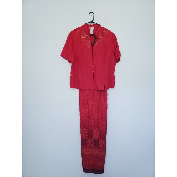 R&K Womens Plus 20W Outfit Set Jacket Bright Red Tank Maxi Dress 100% Rayon NWT - Picture 1 of 6
